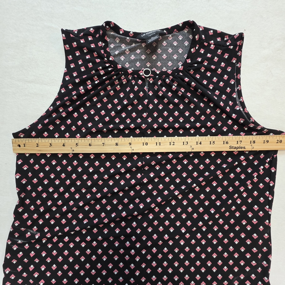 Liz Claiborne Black Sleeveless Geometric Print Camisole with Pink Accents - Picture 4 of 5